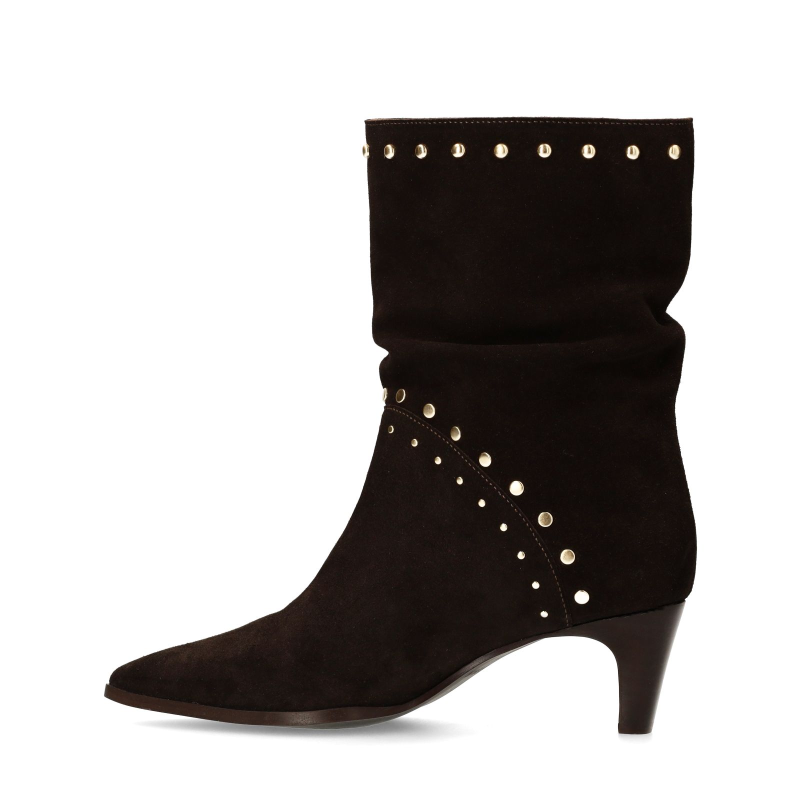 Dunkelbraune Veloursleder-Stiefeletten mit Nieten