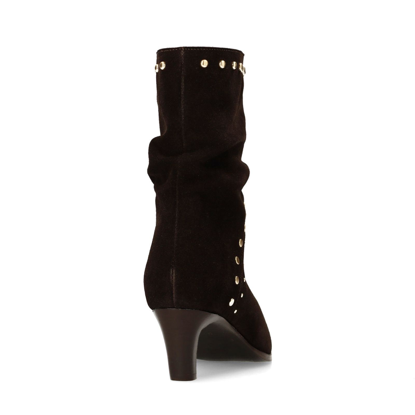 Dunkelbraune Veloursleder-Stiefeletten mit Nieten