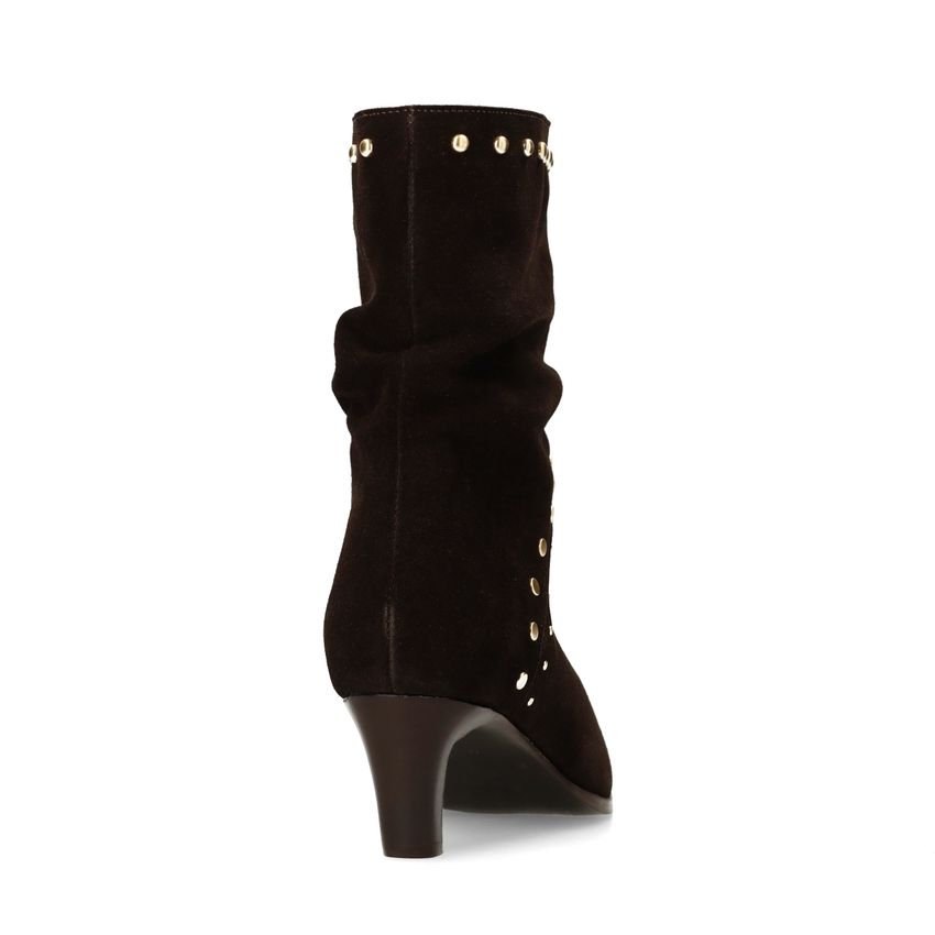 Dunkelbraune Veloursleder-Stiefeletten mit Nieten