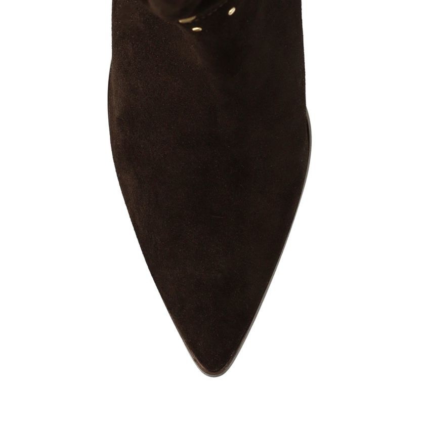 Dunkelbraune Veloursleder-Stiefeletten mit Nieten