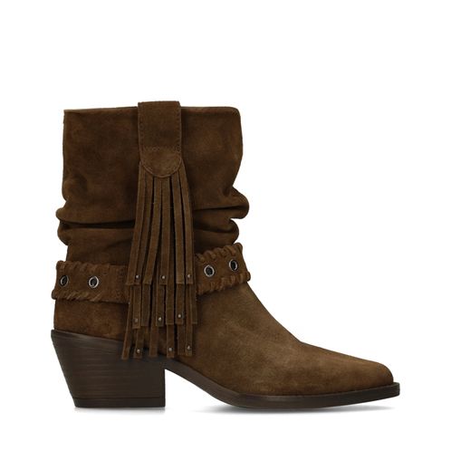 Braune Veloursleder-Stiefeletten mit Boho-Details