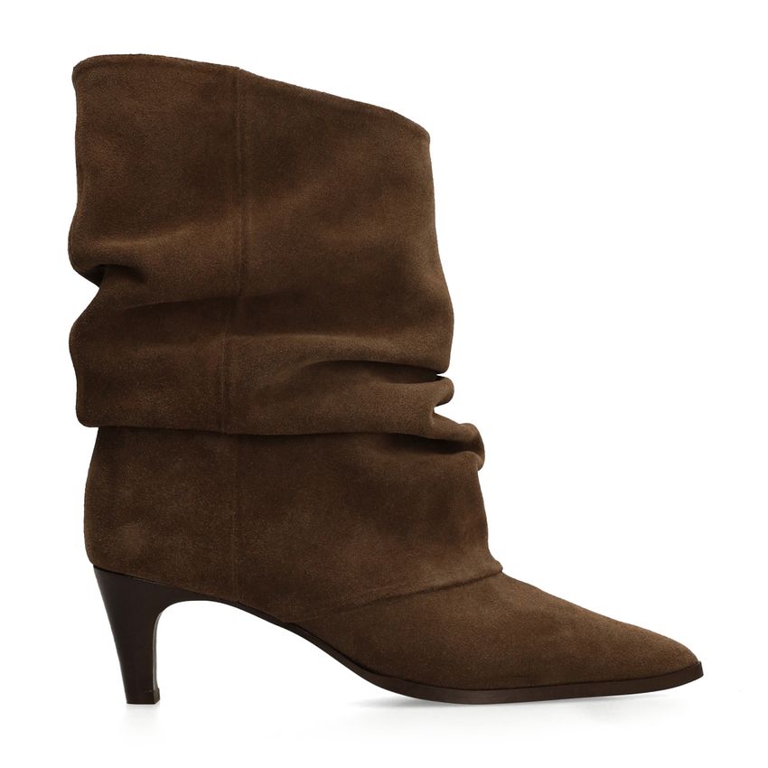 Bruine suède slouchy enkellaarsjes met hak