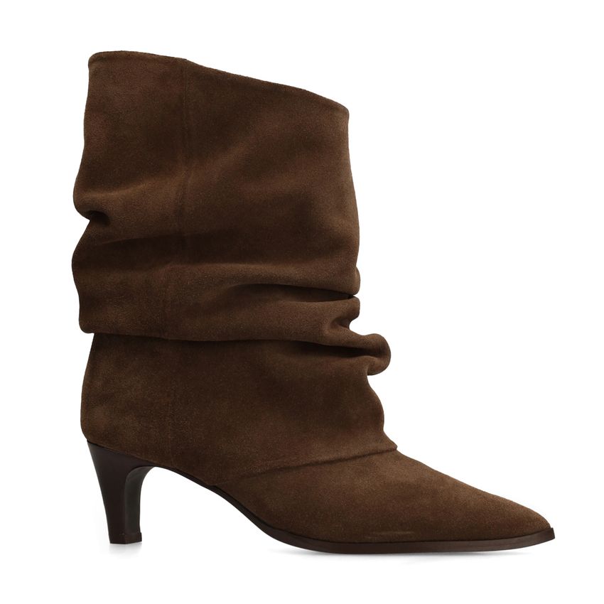 Bruine suède slouchy enkellaarsjes met hak