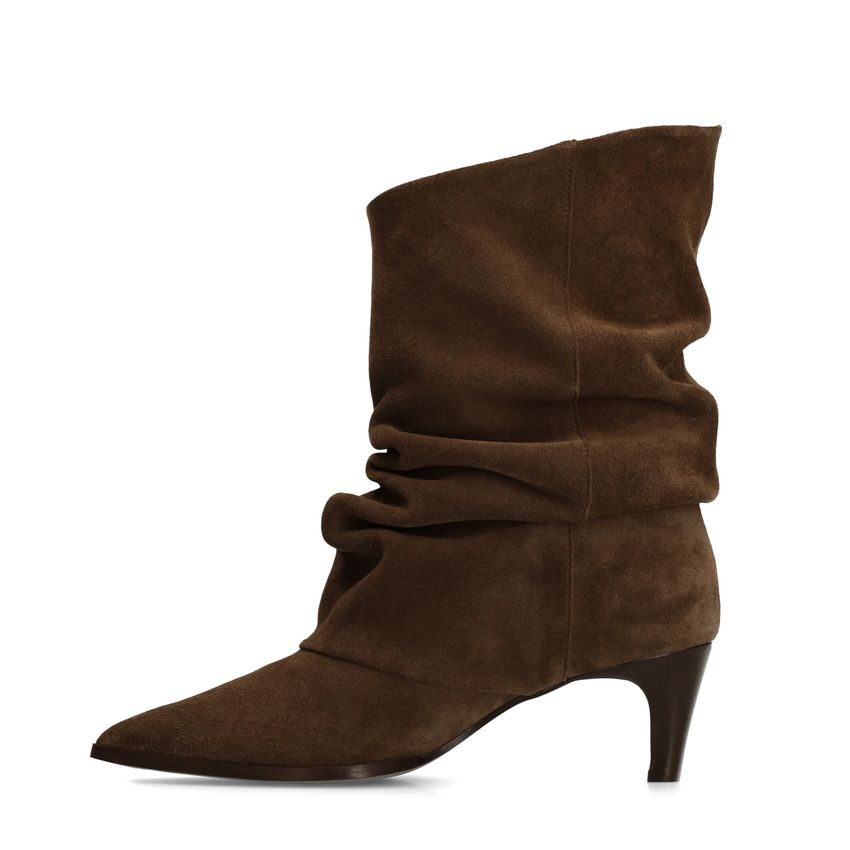 Bruine suède slouchy enkellaarsjes met hak