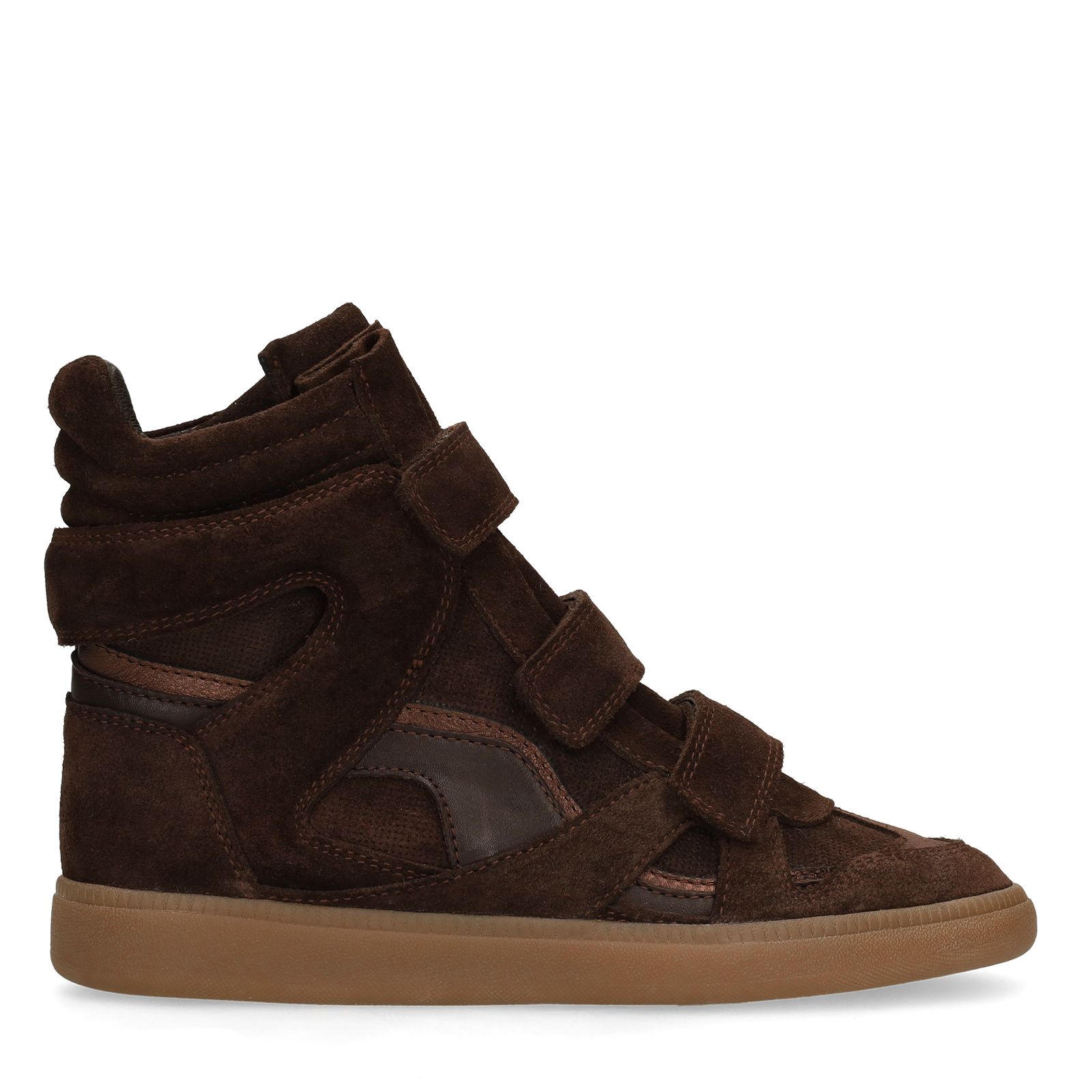 Taupe leren hoge sneakers met klittenband