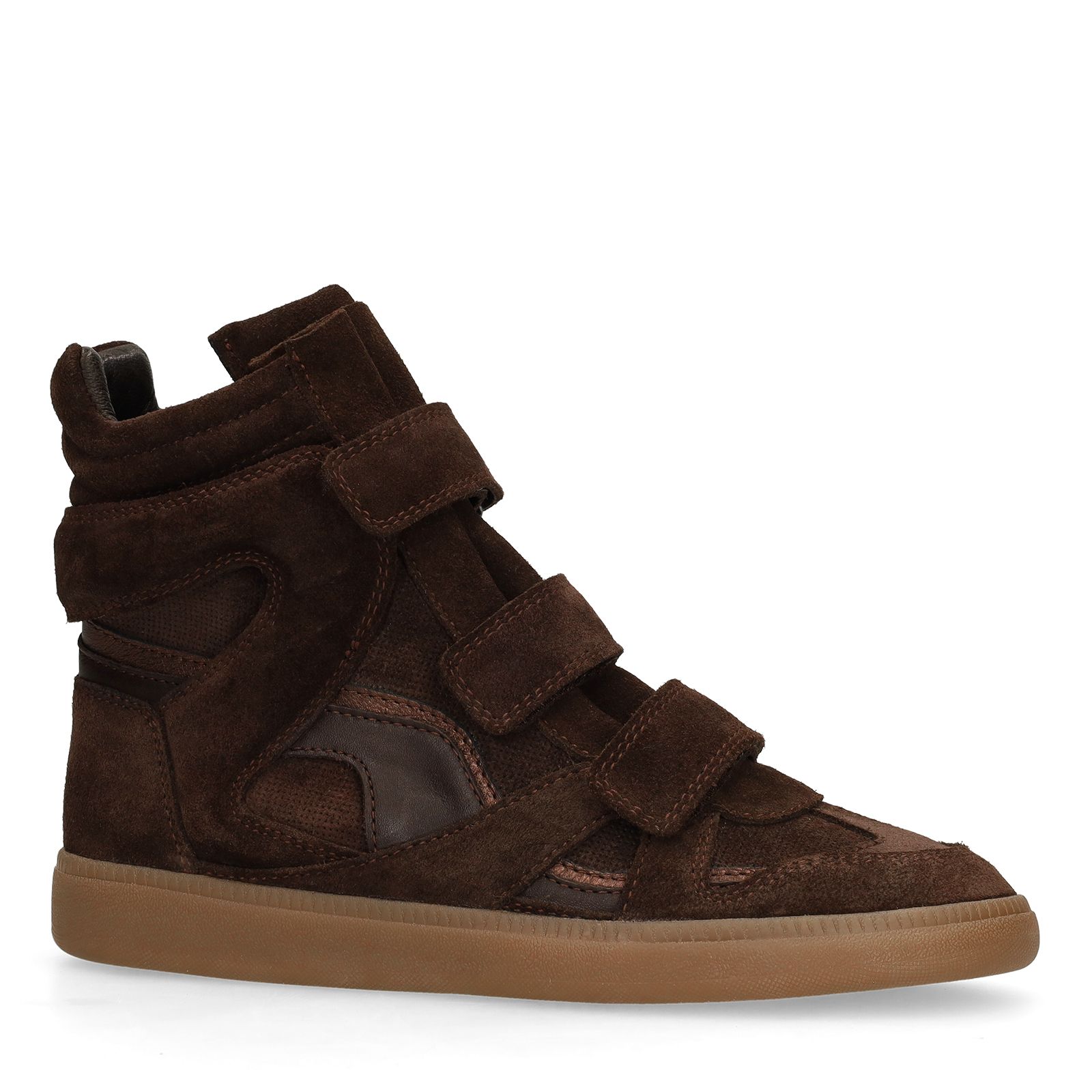 Taupe leren hoge sneakers met klittenband