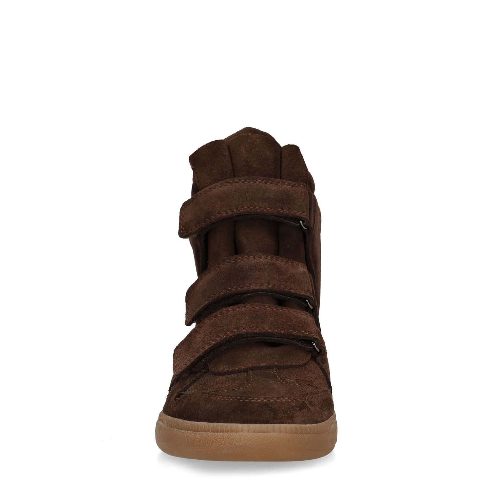 Taupe leren hoge sneakers met klittenband