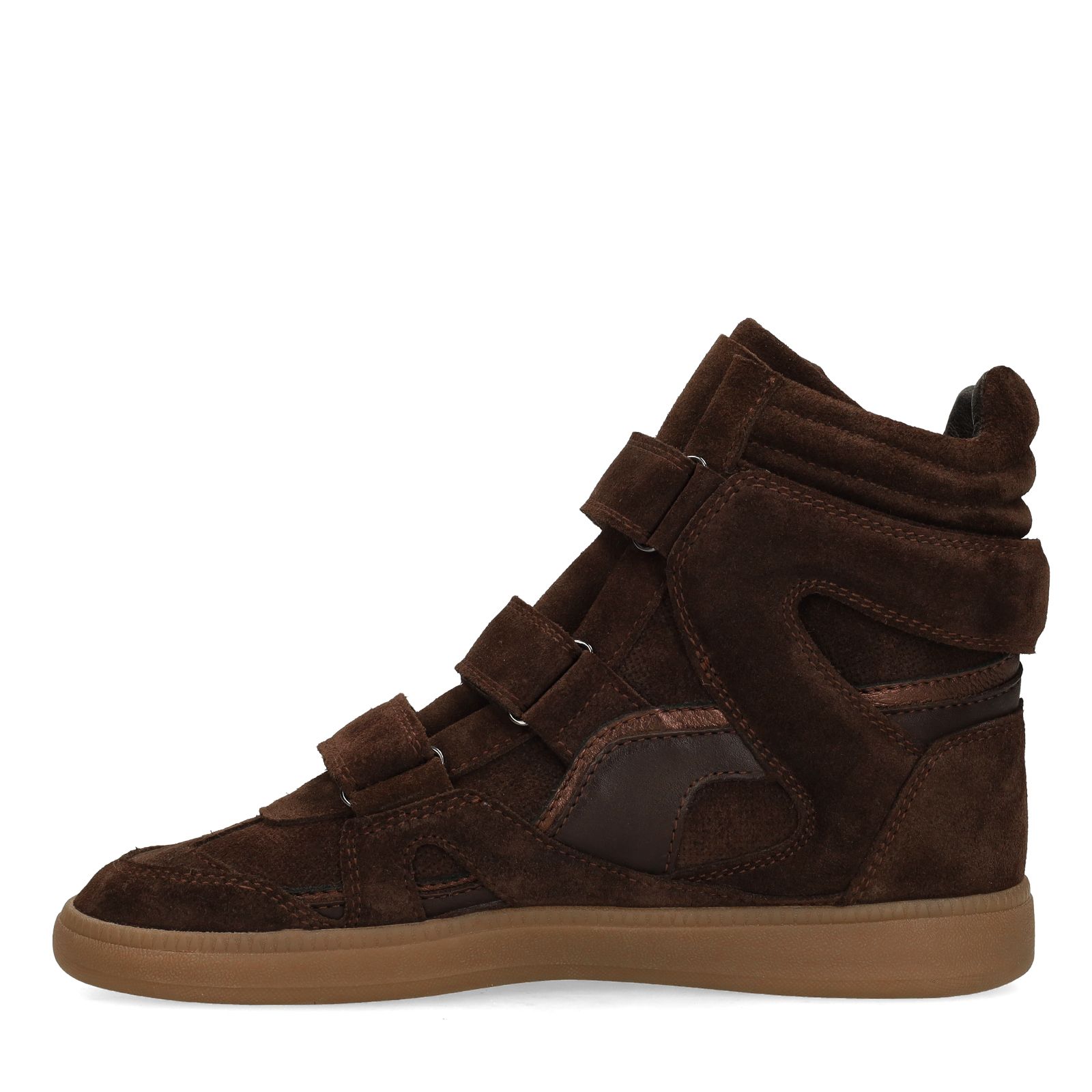 Taupe leren hoge sneakers met klittenband