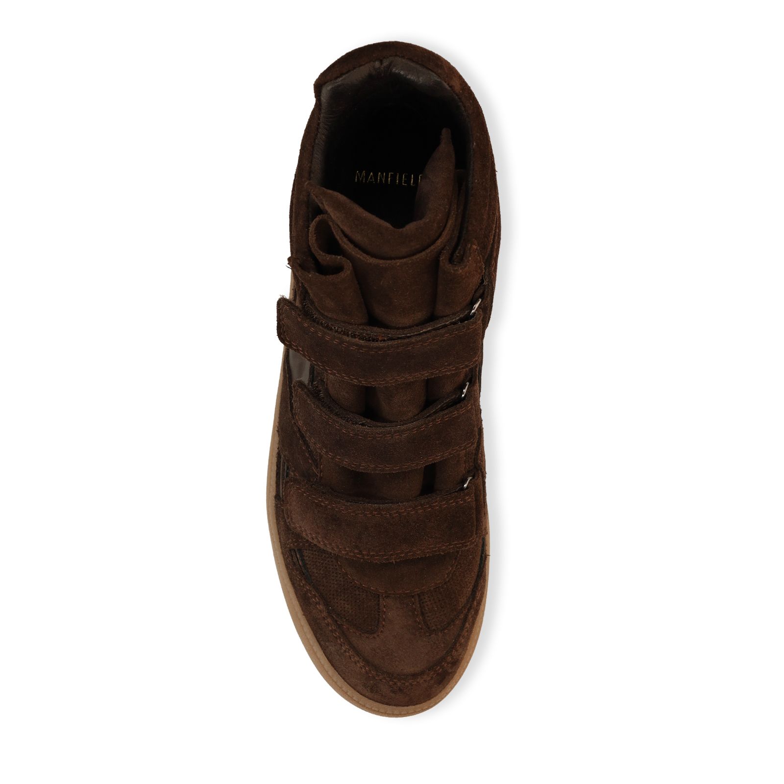 Taupe leren hoge sneakers met klittenband