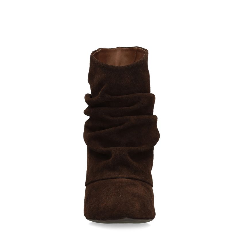 Donkerbruine suède slouchy enkellaarsjes met hak