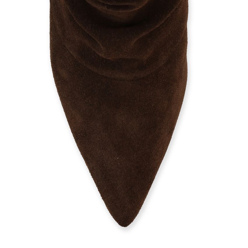 Donkerbruine suède slouchy enkellaarsjes met hak
