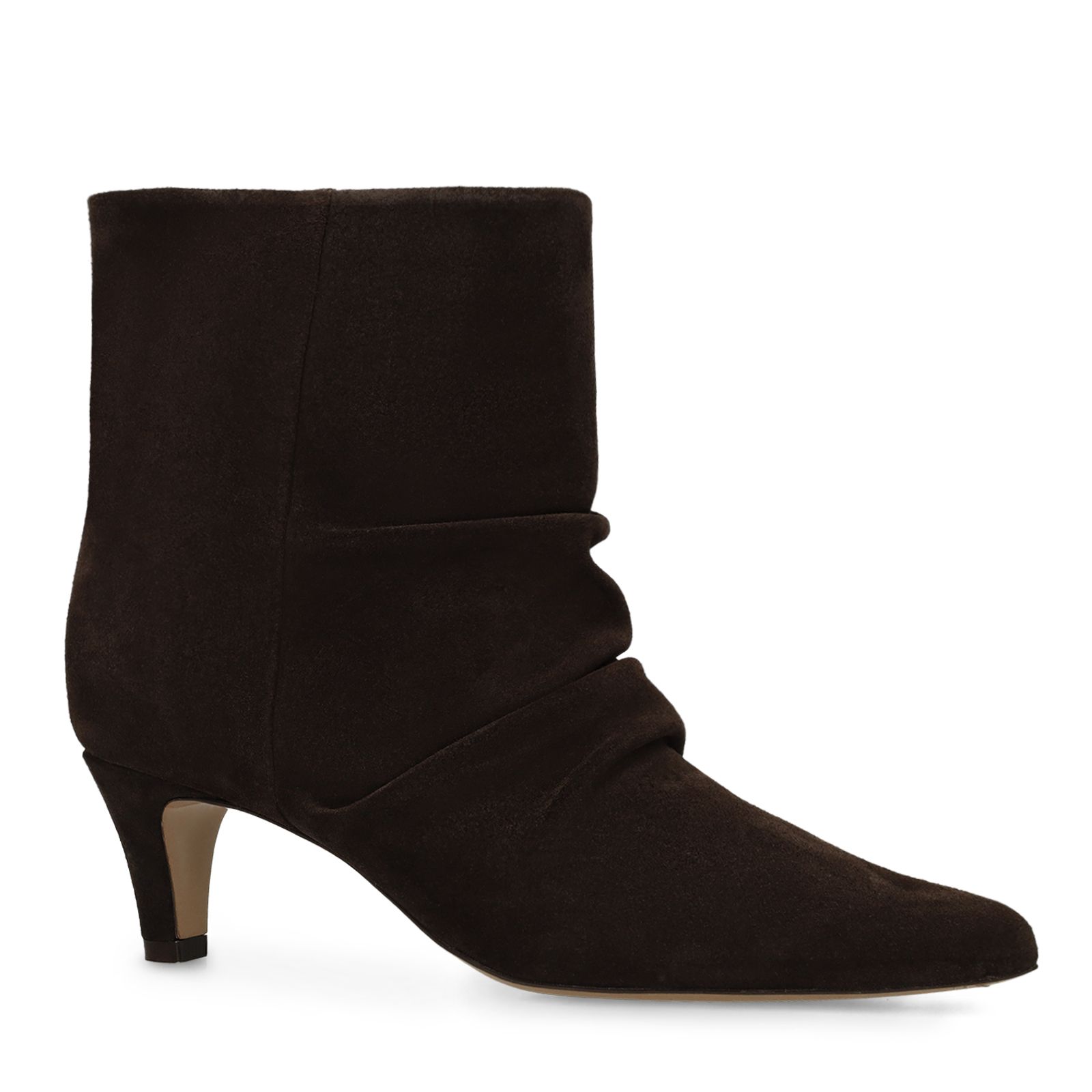 Dunkelbraune Veloursleder-Stiefeletten mit Absatz