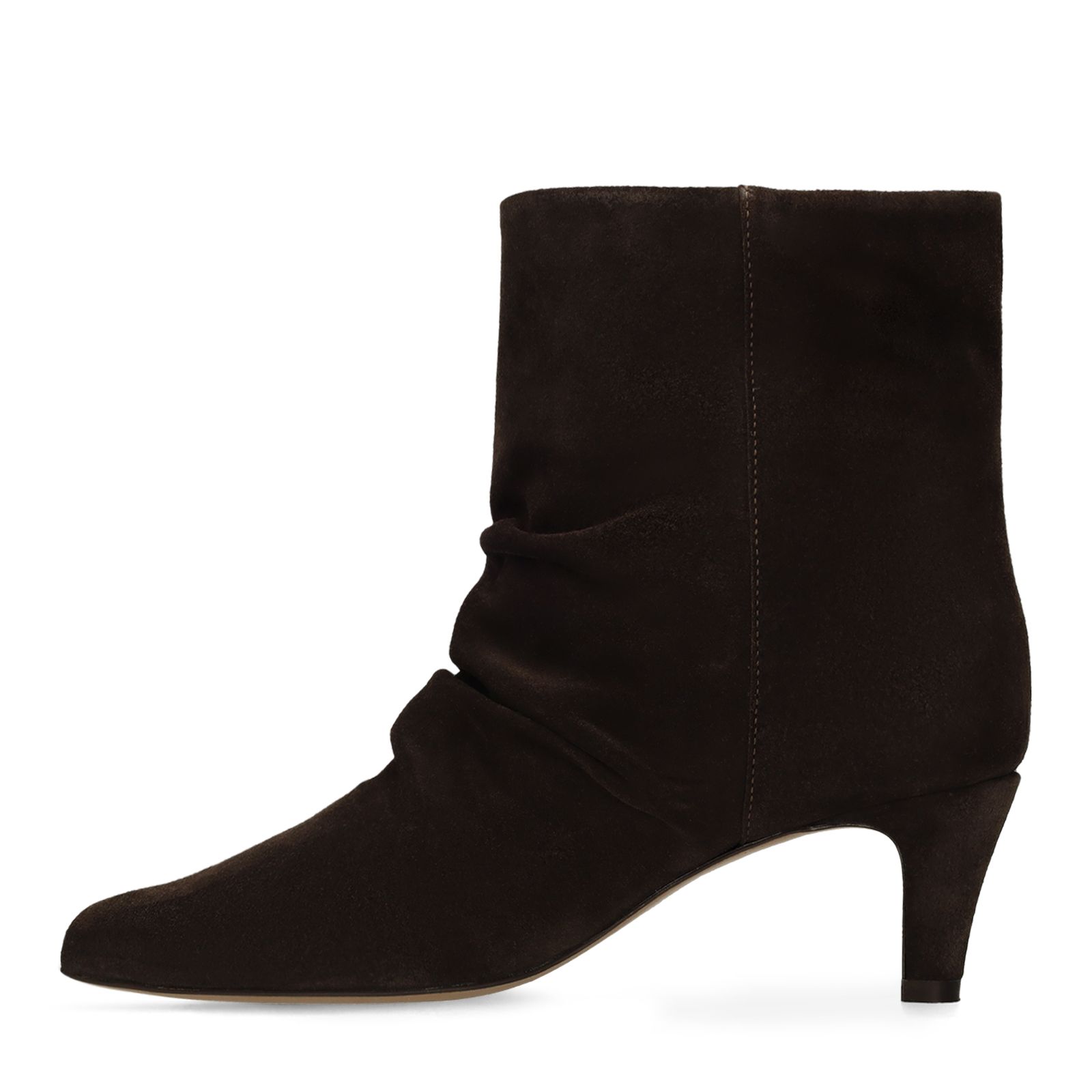 Dunkelbraune Veloursleder-Stiefeletten mit Absatz