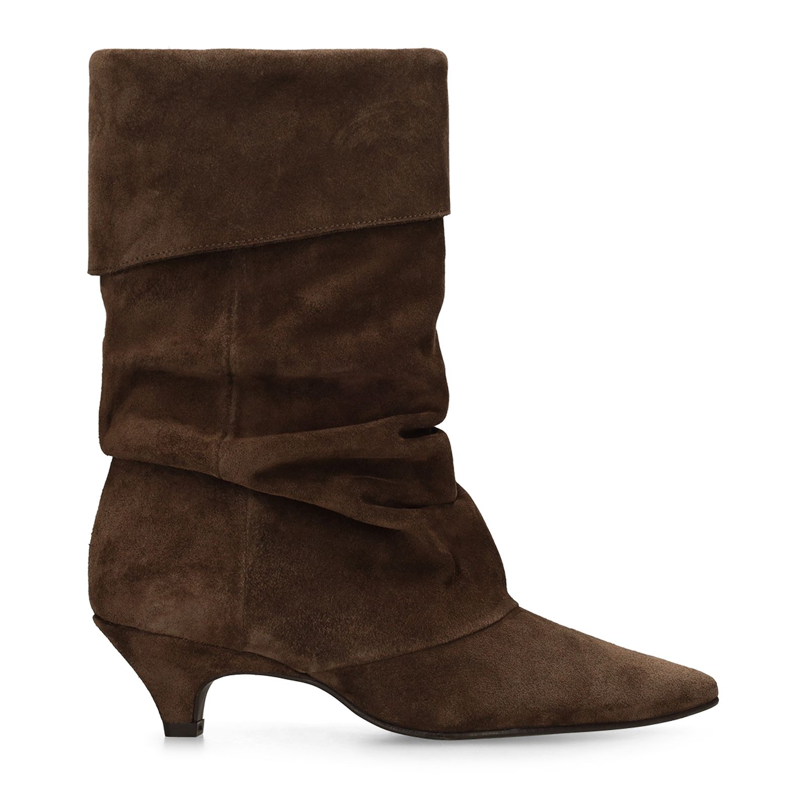 Bruine suède slouchy enkellaarsjes met hak