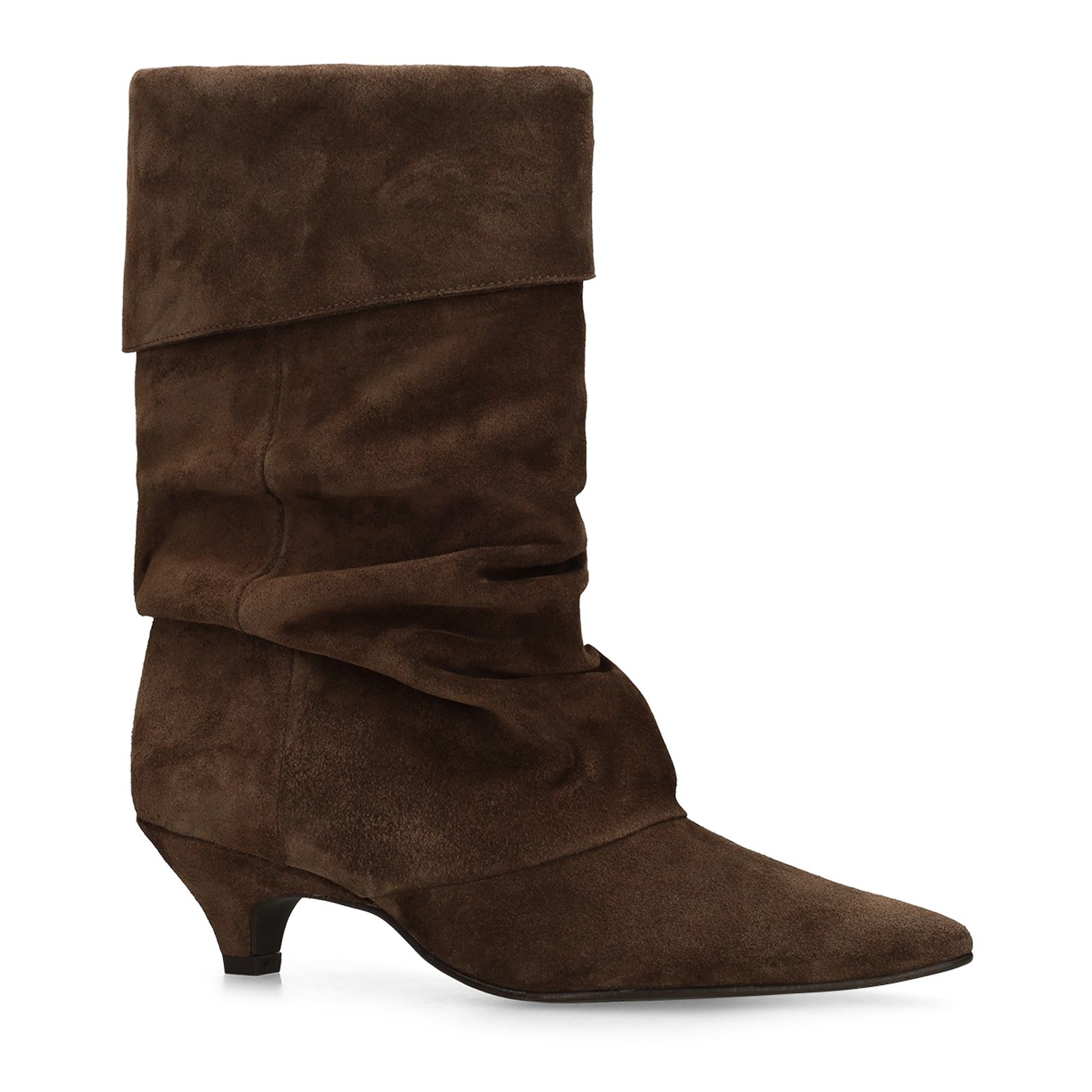 Braune Slouchy Boots aus Veloursleder mit Absatz