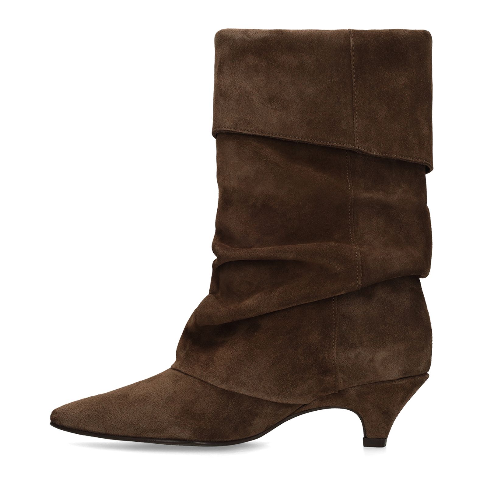 Braune Slouchy Boots aus Veloursleder mit Absatz