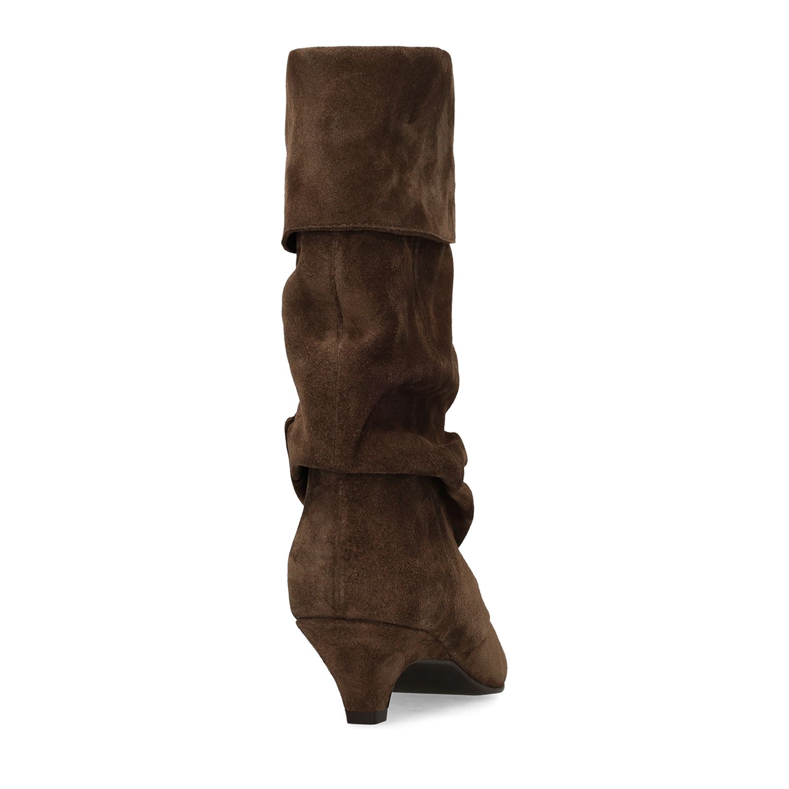 Braune Slouchy Boots aus Veloursleder mit Absatz