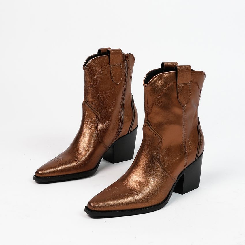 Bronskleurige metallic leren cowboy laarzen