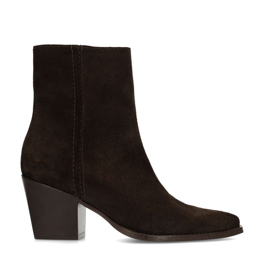Braune Veloursleder-Stiefeletten mit Absatz