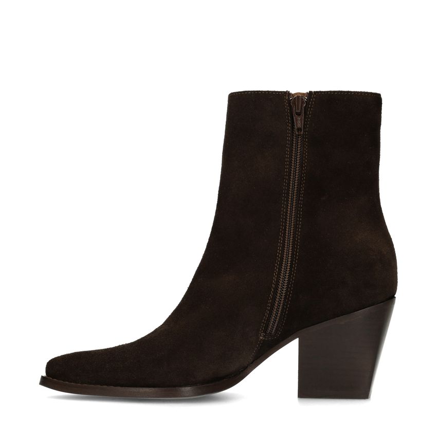Braune Veloursleder-Stiefeletten mit Absatz