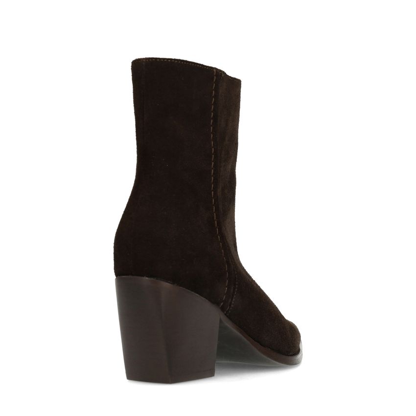 Braune Veloursleder-Stiefeletten mit Absatz