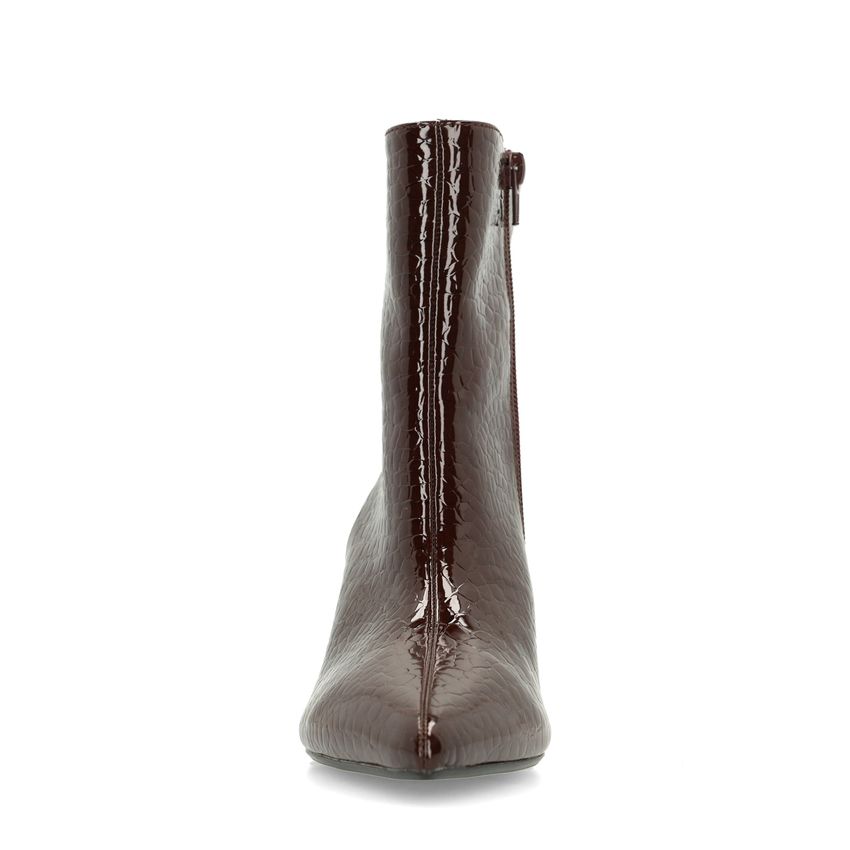 Dunkelbraune Lack-Stiefeletten mit Absatz