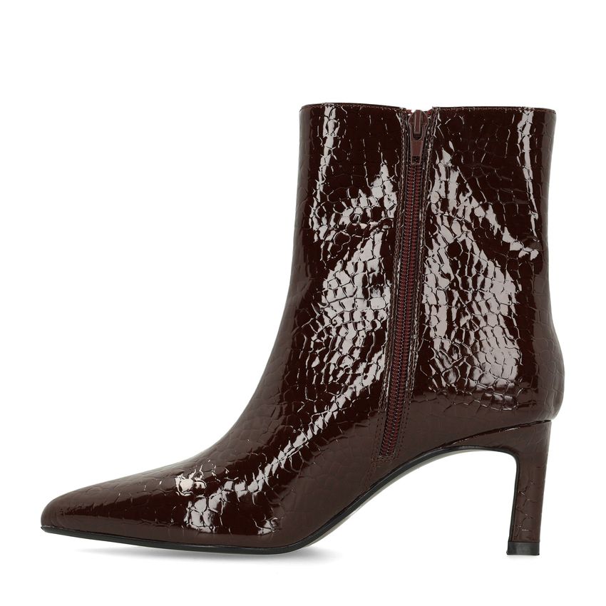 Dunkelbraune Lack-Stiefeletten mit Absatz