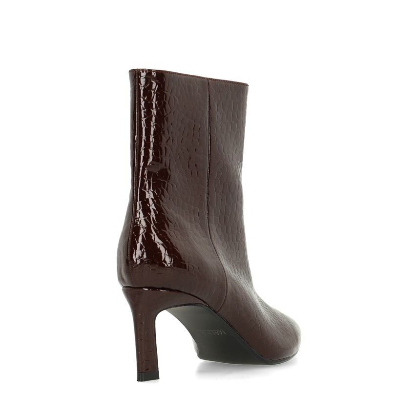 Dunkelbraune Lack-Stiefeletten mit Absatz