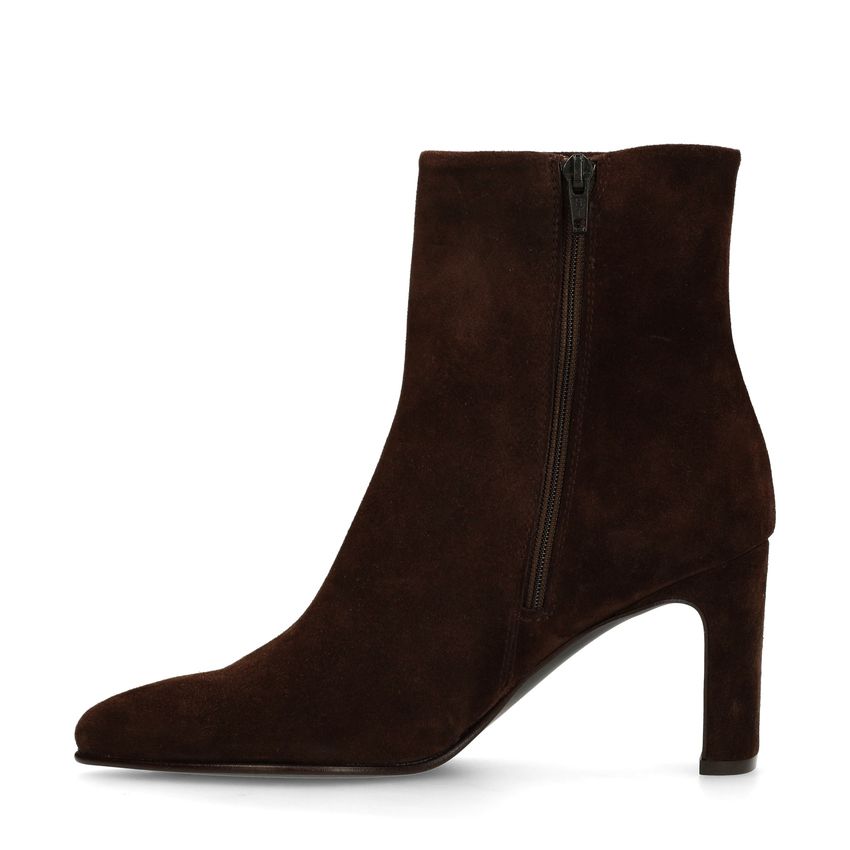 Braune Veloursleder-Stiefeletten mit Absatz