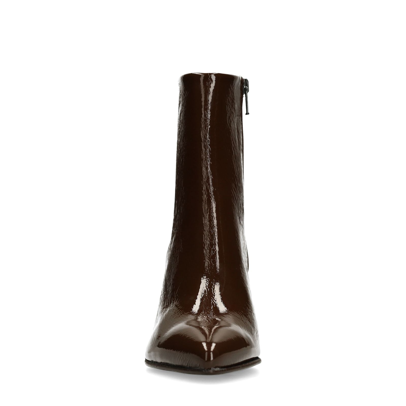 Braune Lackleder-Stiefeletten mit Absatz