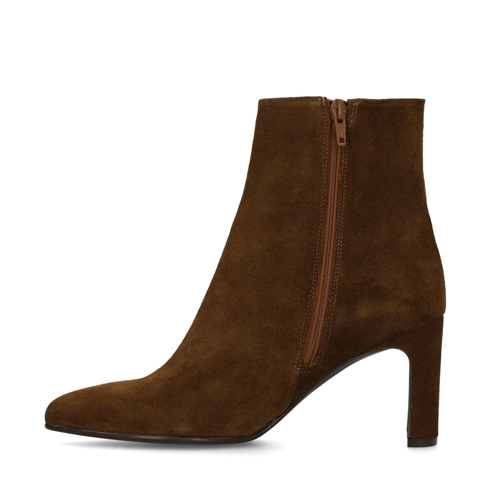 Braune Veloursleder-Stiefeletten mit Absatz