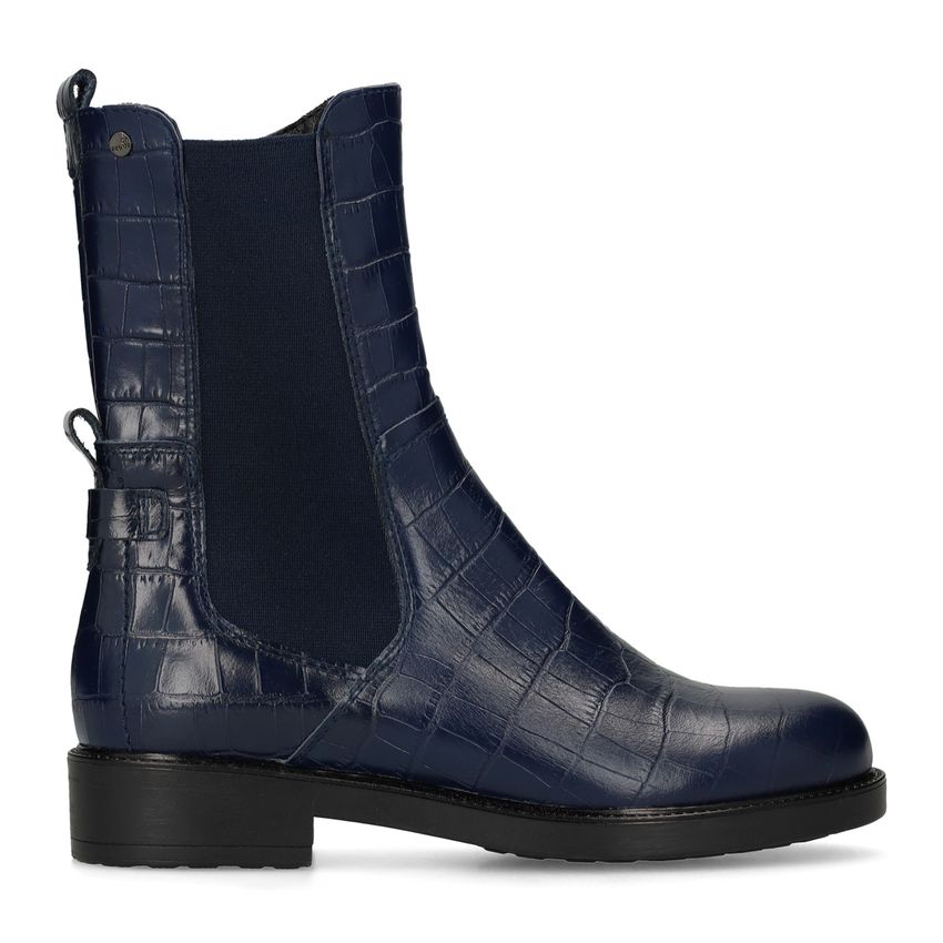 Marineblaue Chelsea Boots aus Leder mit Kroko-Details