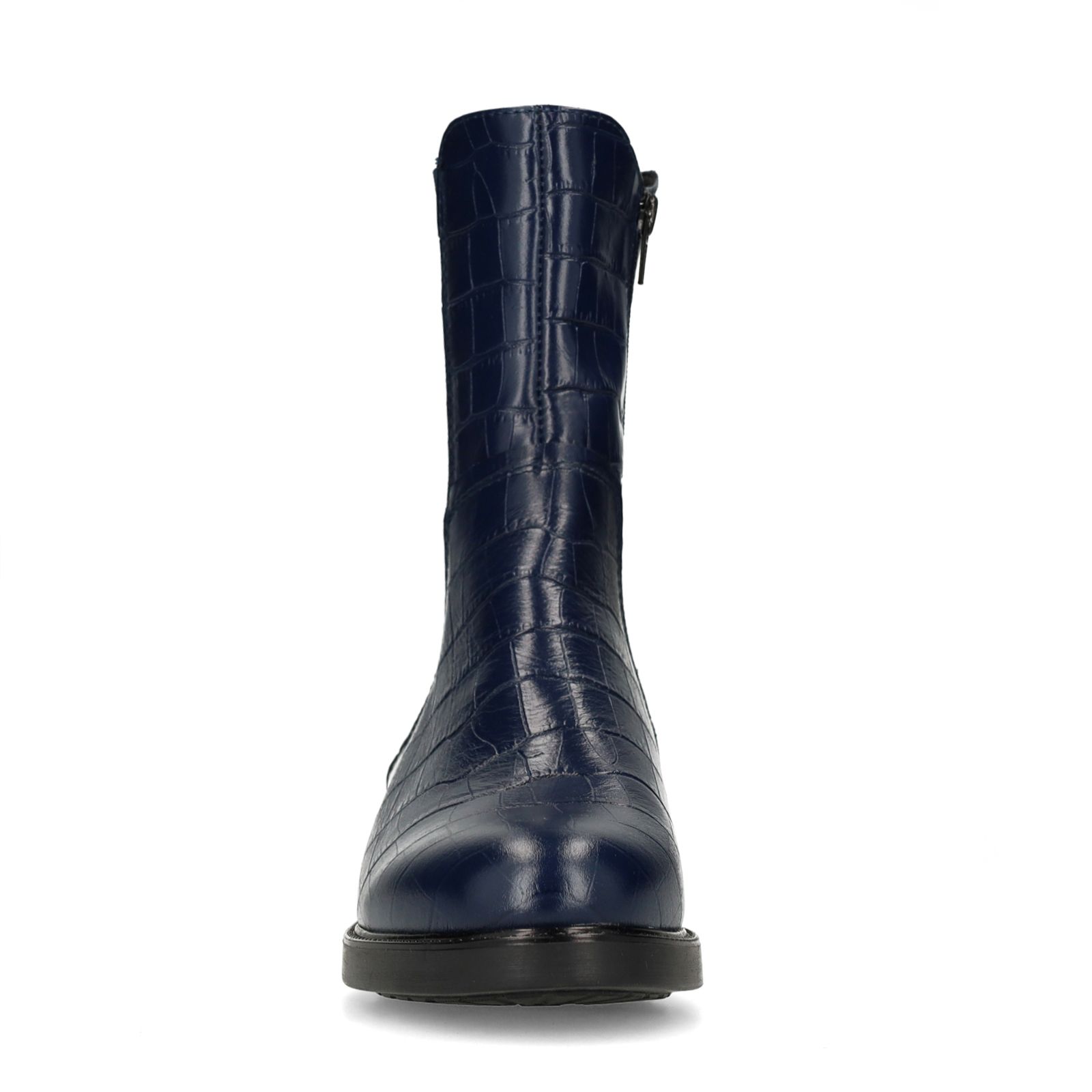 Donkerblauwe leren chelsea boots met croco details