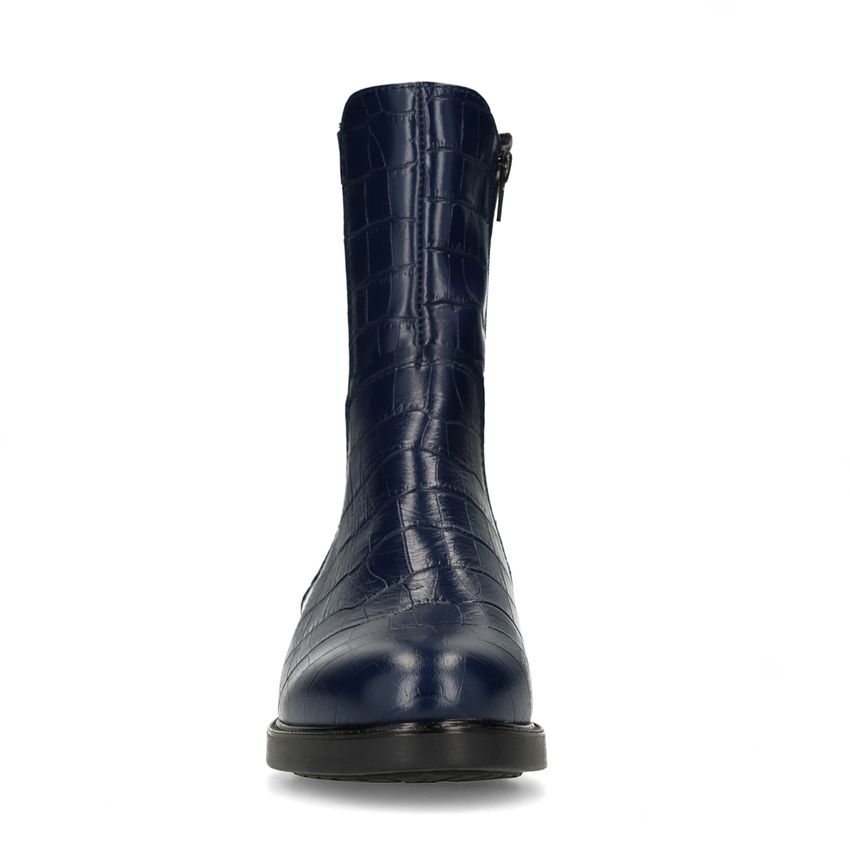 Marineblaue Chelsea Boots aus Leder mit Kroko-Details