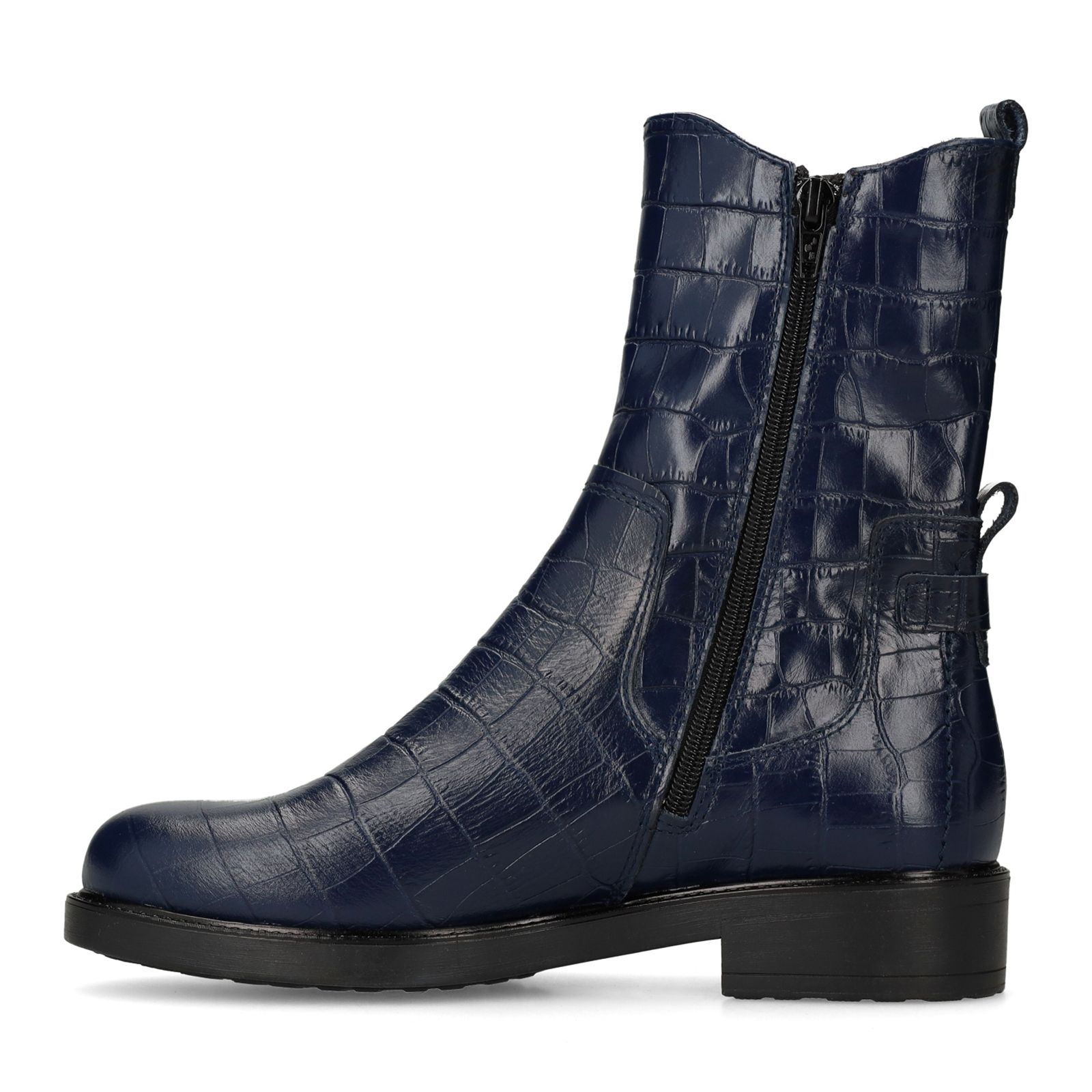Donkerblauwe leren chelsea boots met croco details