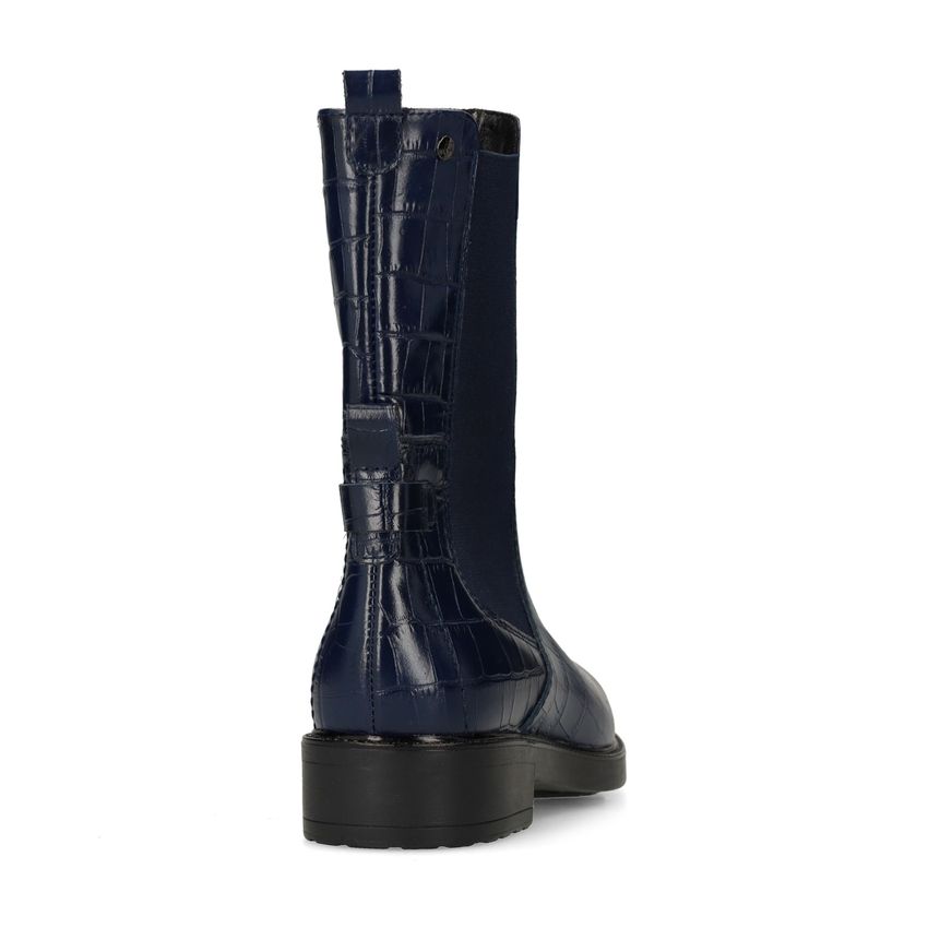 Marineblaue Chelsea Boots aus Leder mit Kroko-Details
