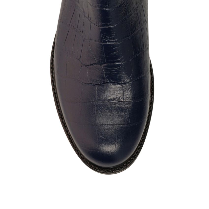Marineblaue Chelsea Boots aus Leder mit Kroko-Details