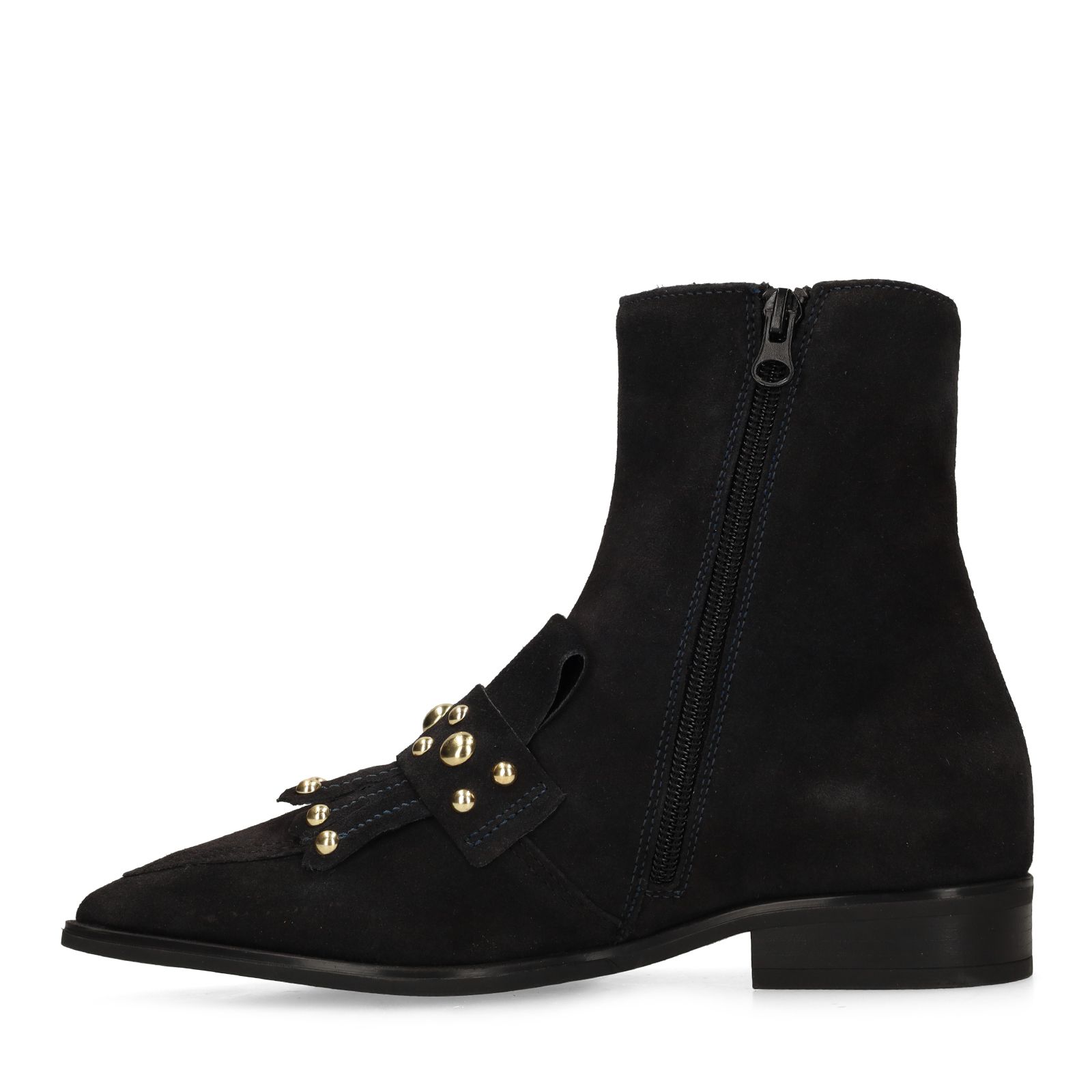 Blaue Lederstiefeletten mit Nieten