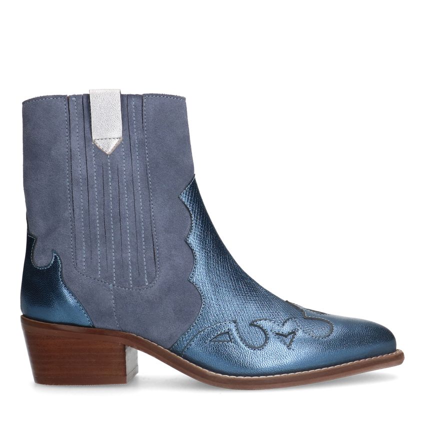 Blauwe suède metallic cowboy laarzen