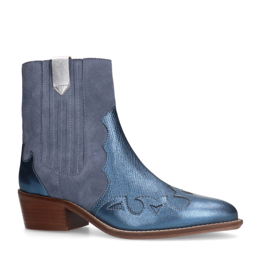 Blauwe suède metallic cowboy laarzen