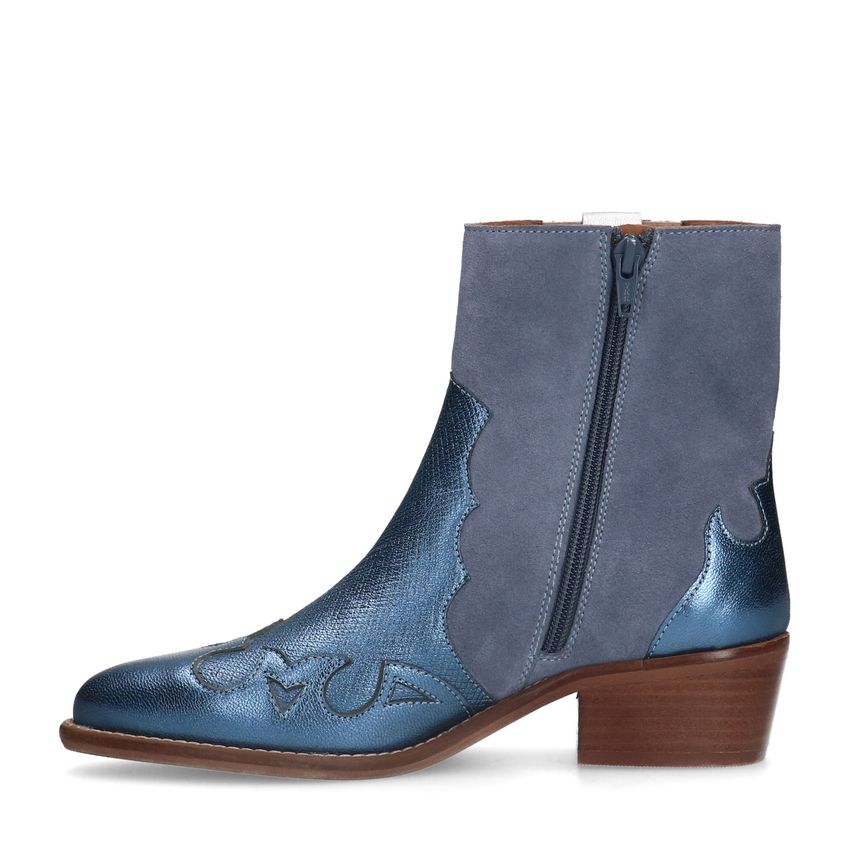 Blauwe suède metallic cowboy laarzen