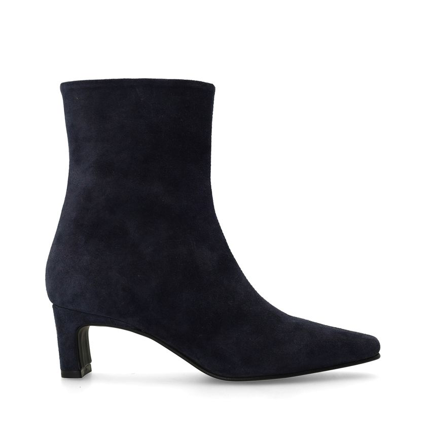 Dunkelblaue Veloursleder-Stiefeletten mit Absatz