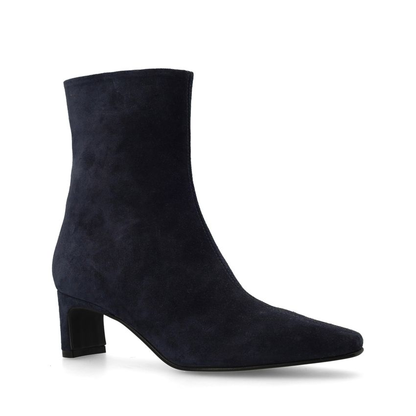 Dunkelblaue Veloursleder-Stiefeletten mit Absatz