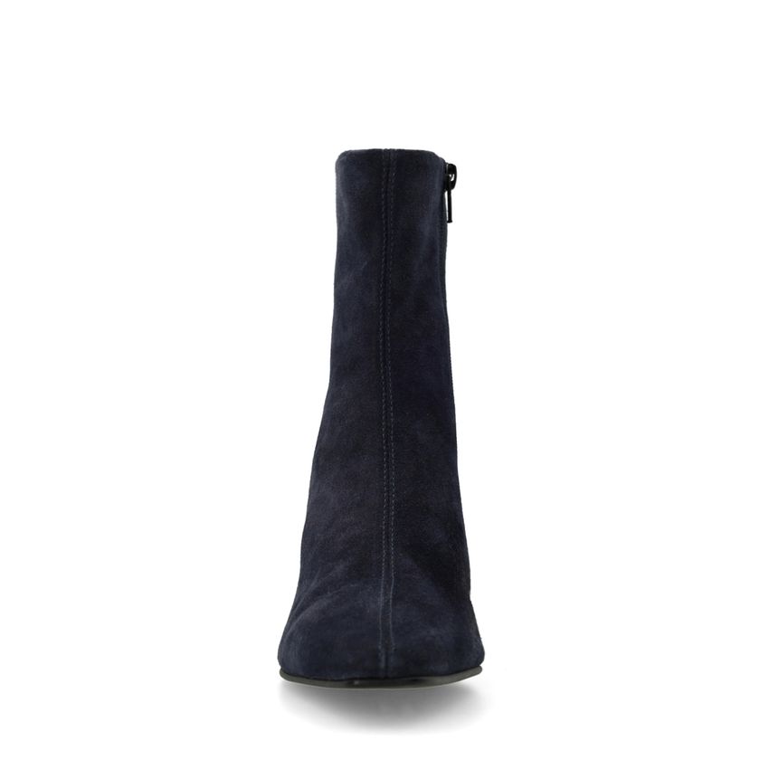 Dunkelblaue Veloursleder-Stiefeletten mit Absatz