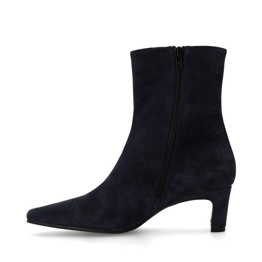 Dunkelblaue Veloursleder-Stiefeletten mit Absatz
