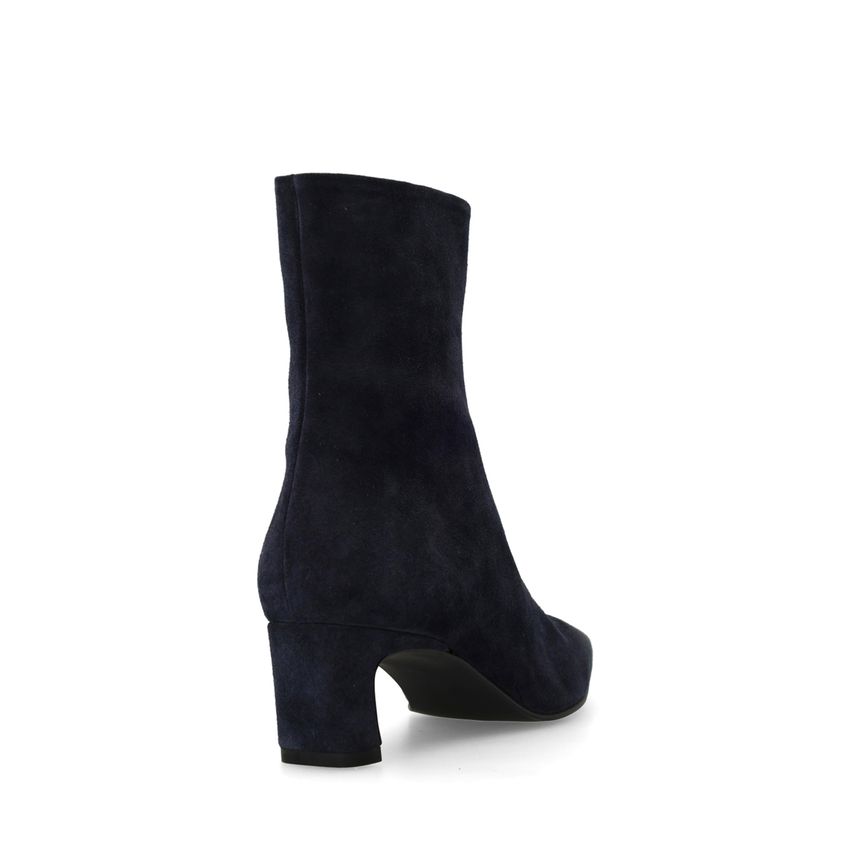 Dunkelblaue Veloursleder-Stiefeletten mit Absatz