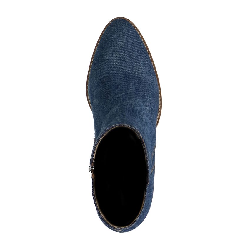 Blaue Denim-Stiefeletten mit Absatz