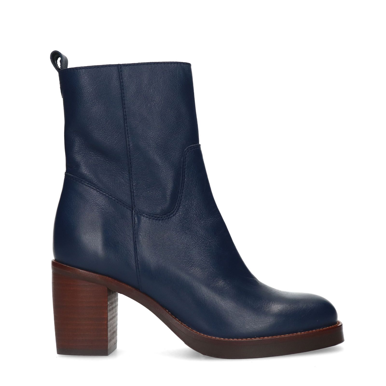 Blaue Lederstiefeletten mit Absatz