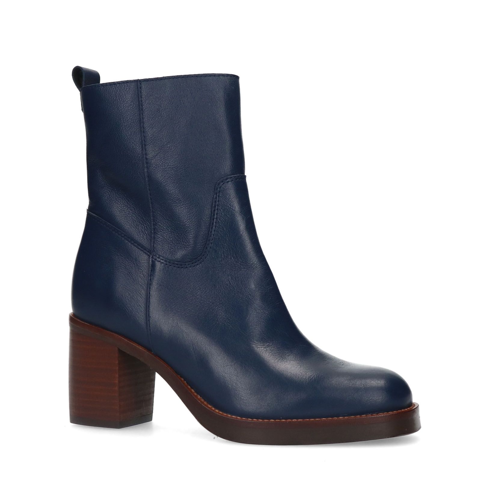 Blaue Lederstiefeletten mit Absatz