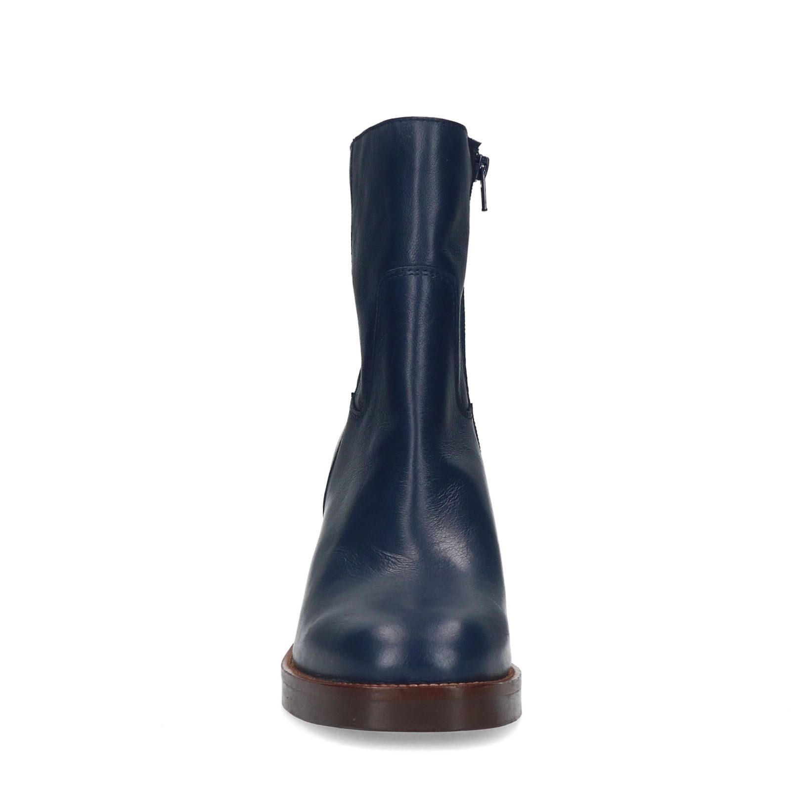 Blaue Lederstiefeletten mit Absatz